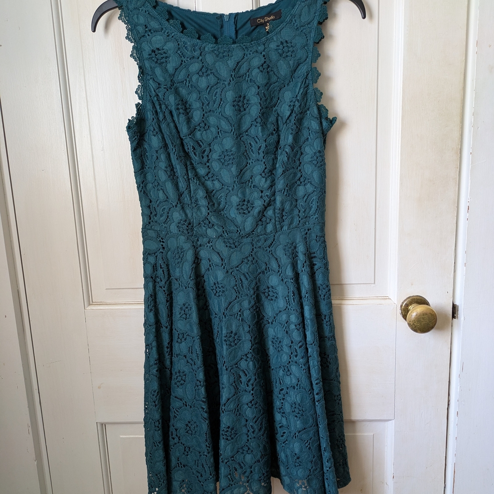 Chaps Teal Lace Dress